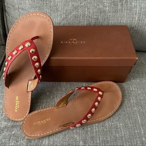 🌸 COACH 🌸 Sandals Cascade Cross Grain Leather in Watermelon Sz 8 with Box
